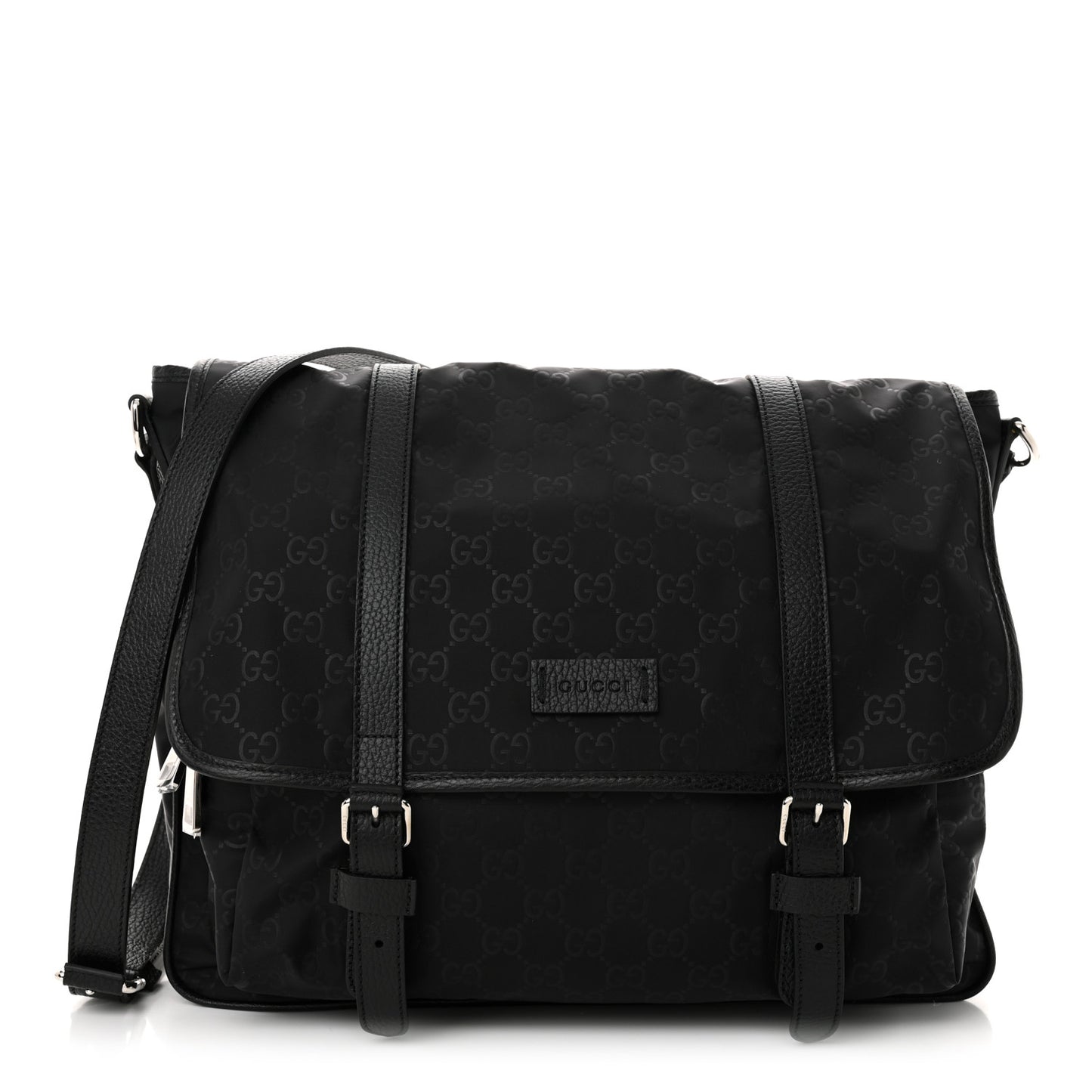 Nylon Monogram Double Buckle Flap Messenger Bag Black
