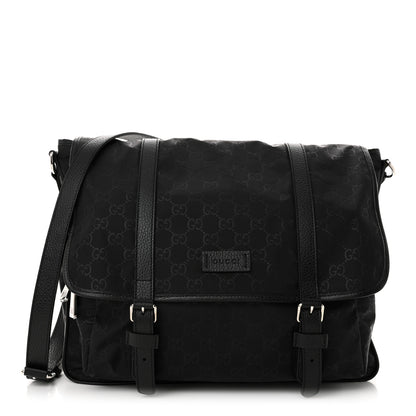 Gucci Nylon Monogram Double Buckle Flap Messenger Bag Black 1 of 10
