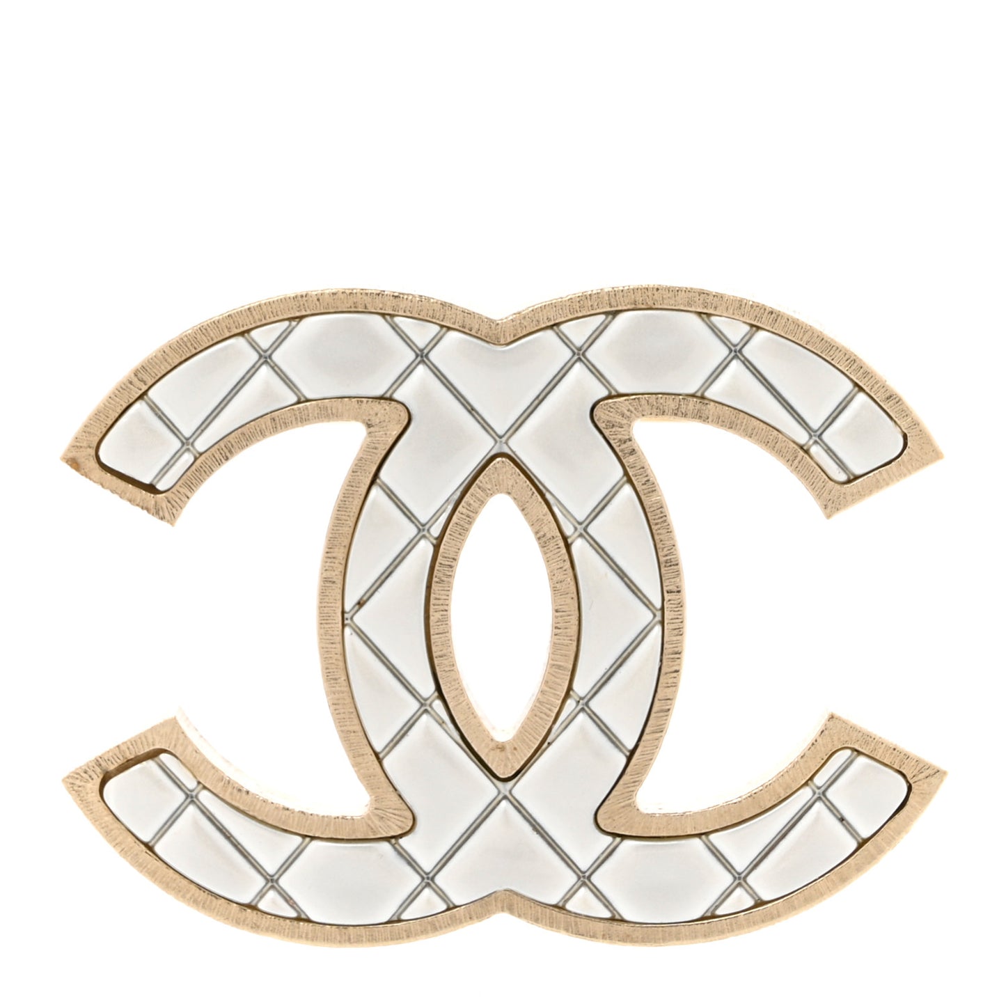Metal Quilted CC Brooch Silver Gold