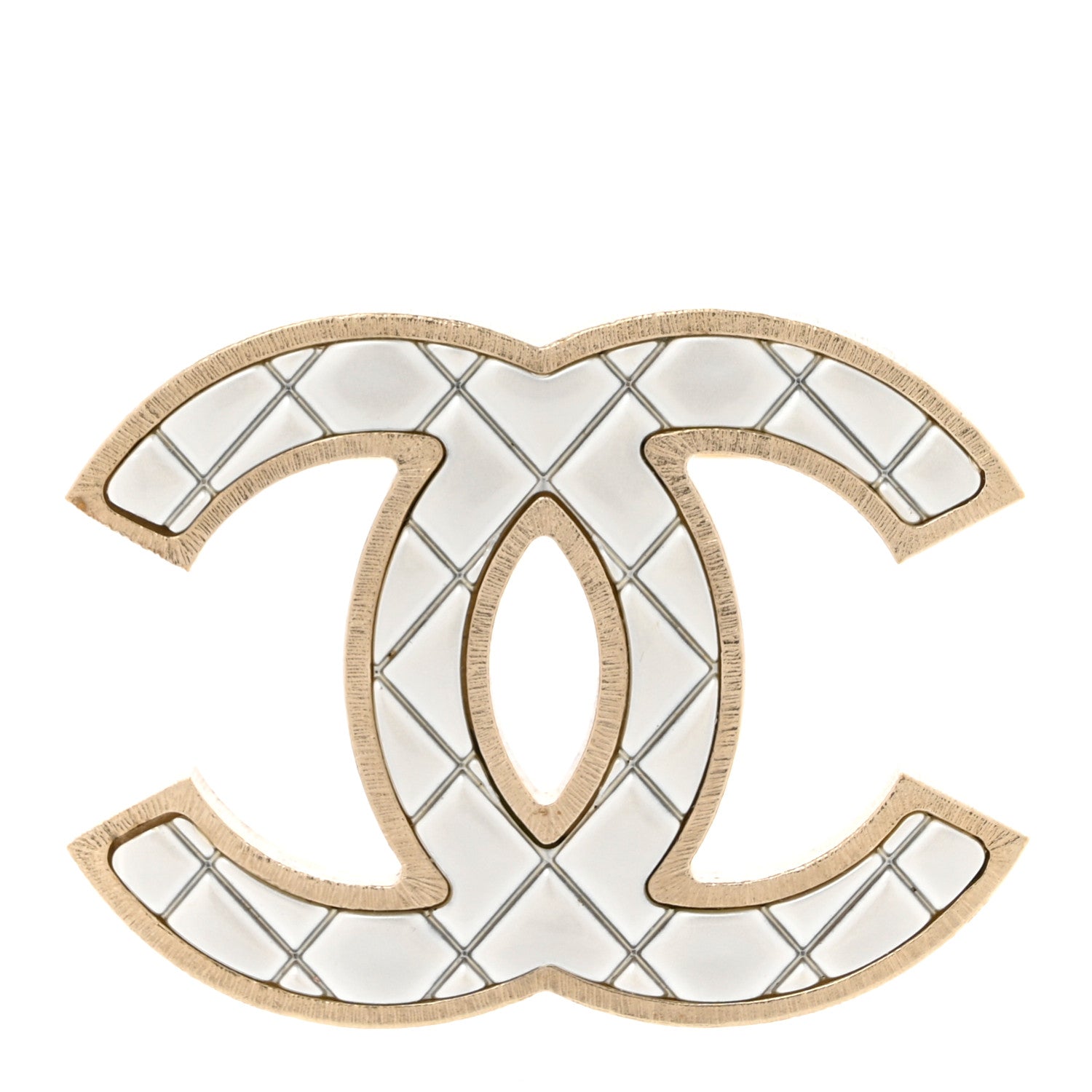 Chanel Metal Quilted CC Brooch Silver Gold 1 of 4