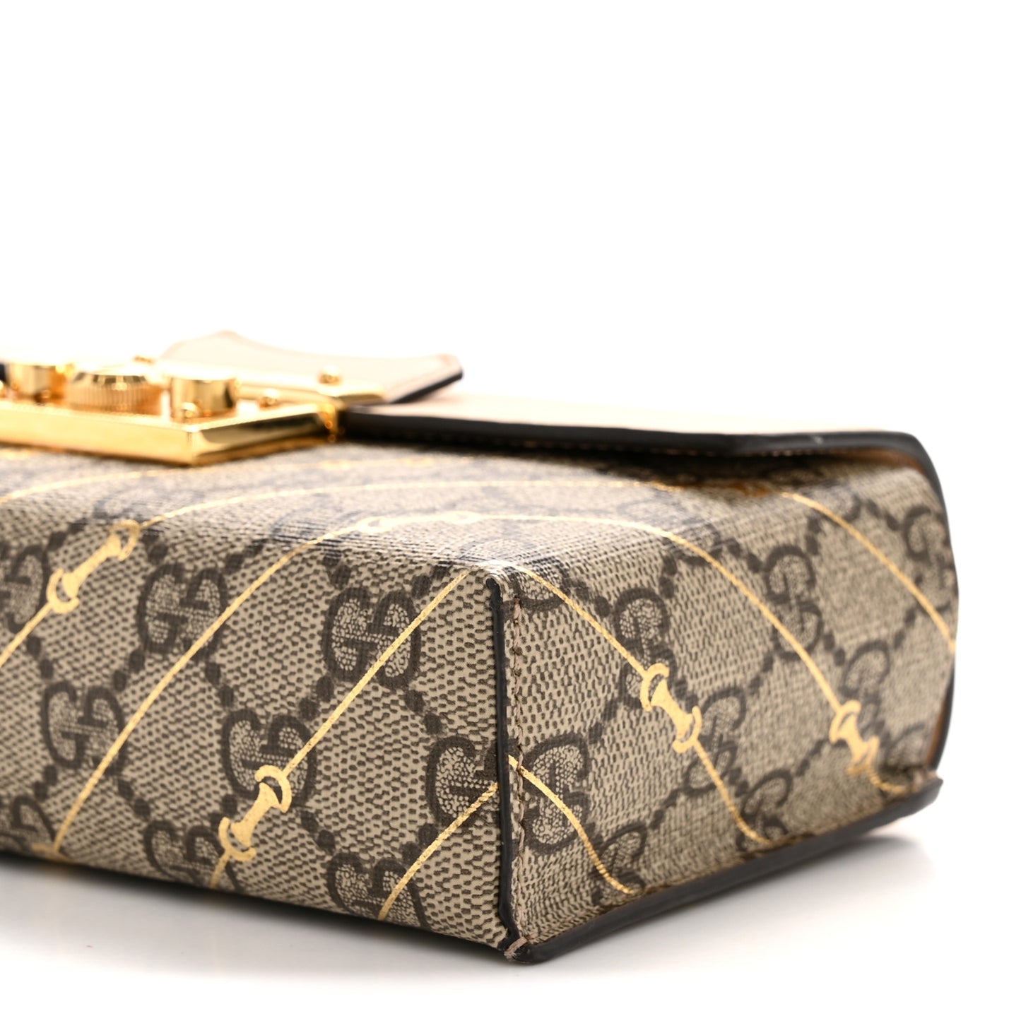 GG Supreme Monogram Calfskin Horsebit Print Mini Padlock Top Handle Shoulder Bag Beige Ebony Light Pink