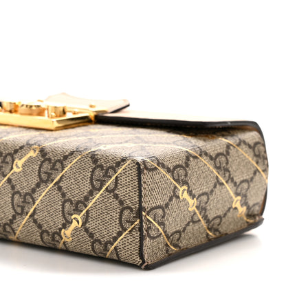 Gucci GG Supreme Monogram Calfskin Horsebit Print Mini Padlock Top Handle Shoulder Bag Beige Ebony Light Pink 10 of 14