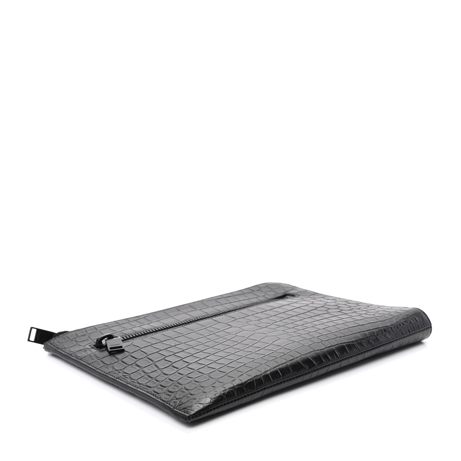 Saint Laurent Calfskin Crocodile Embossed iPad Case Black 4 of 7