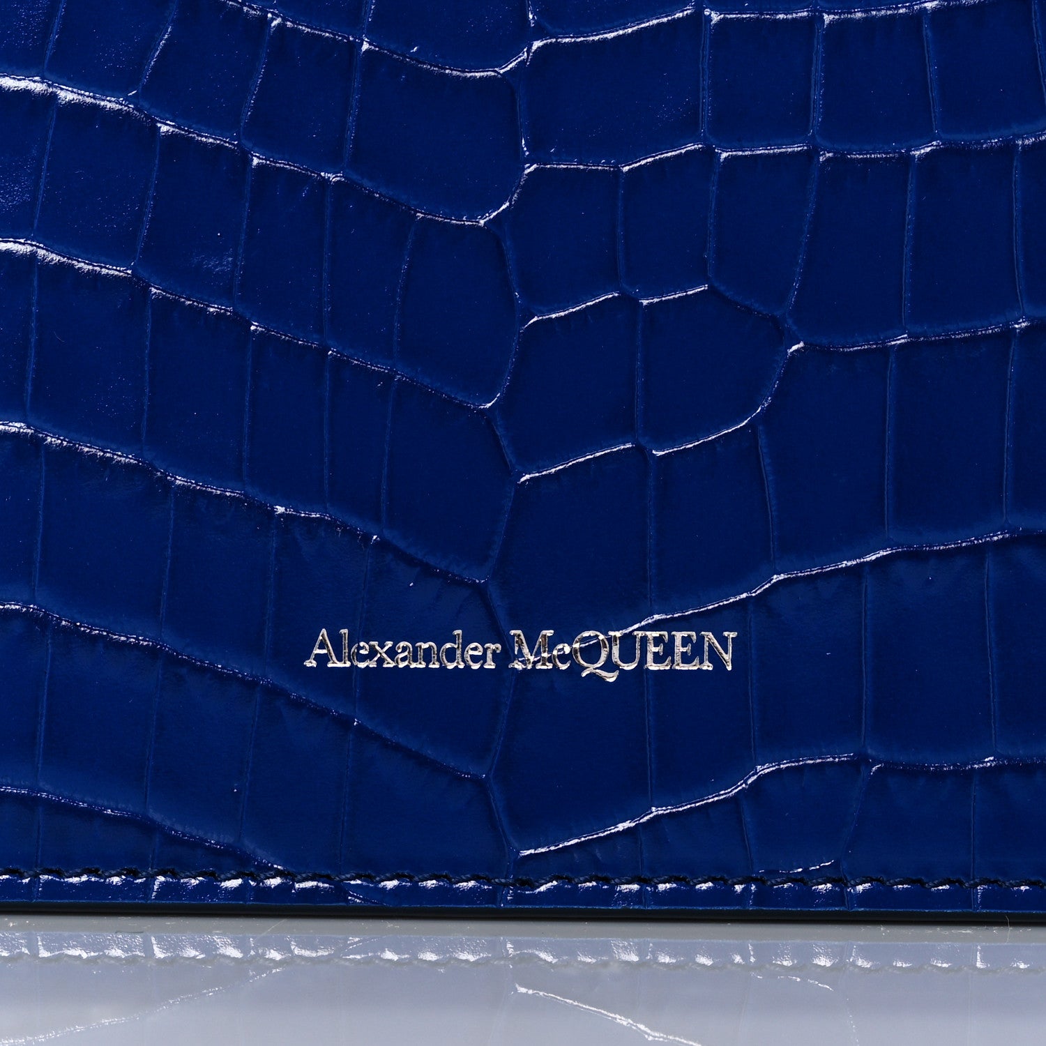 Alexander McQueen Calfskin Crocodile Embossed Skull Mini Crossbody Bag Deep Lapis Blue 6 of 9