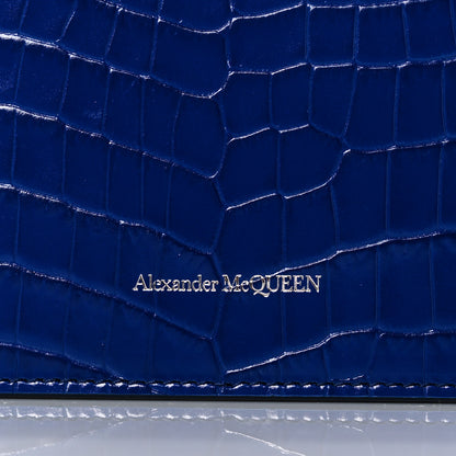 Alexander McQueen Calfskin Crocodile Embossed Skull Mini Crossbody Bag Deep Lapis Blue 6 of 9