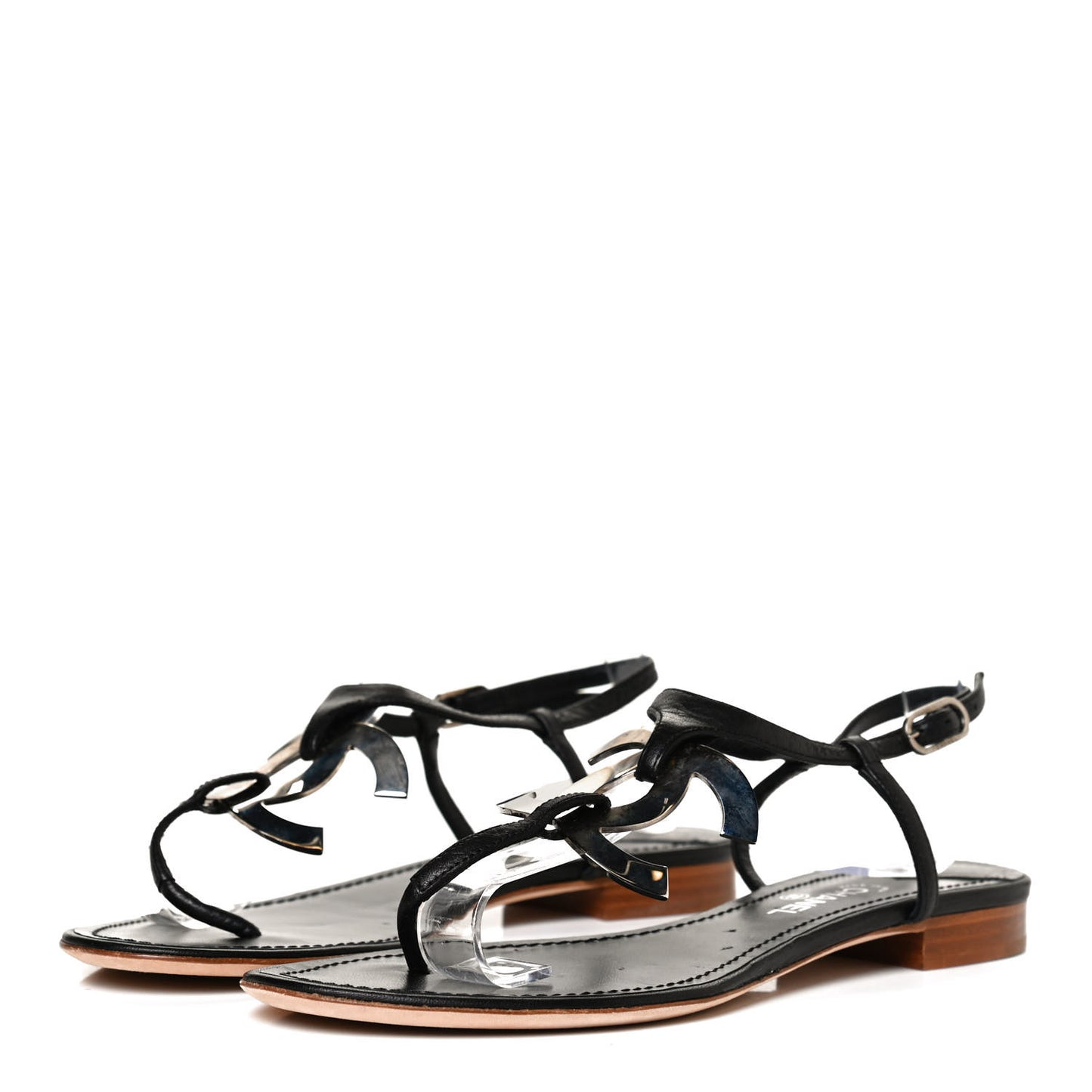 Calfskin CC Thong Sandals 38 Black