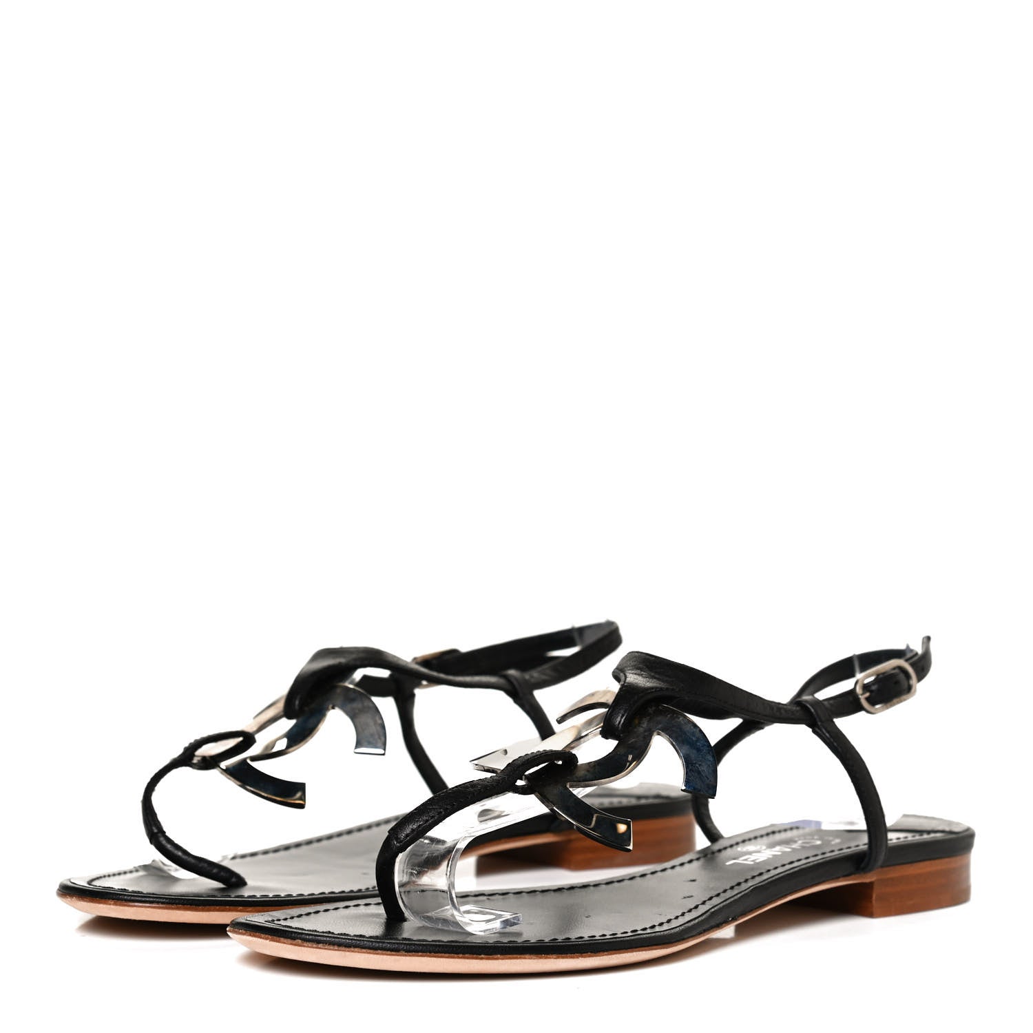 Chanel Calfskin CC Thong Sandals 38 Black 3 of 11