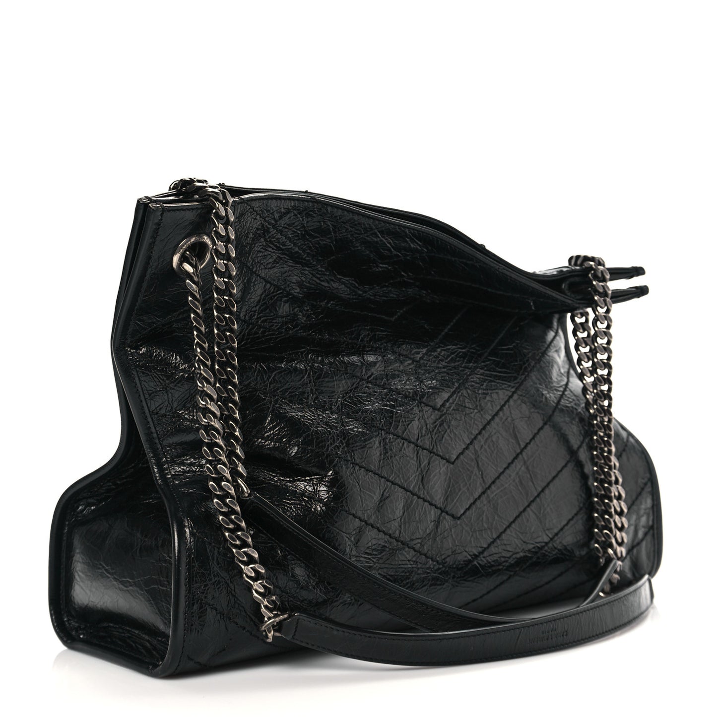 Crinkled Calfskin Matelasse Monogram Medium Niki Shopper Tote Black
