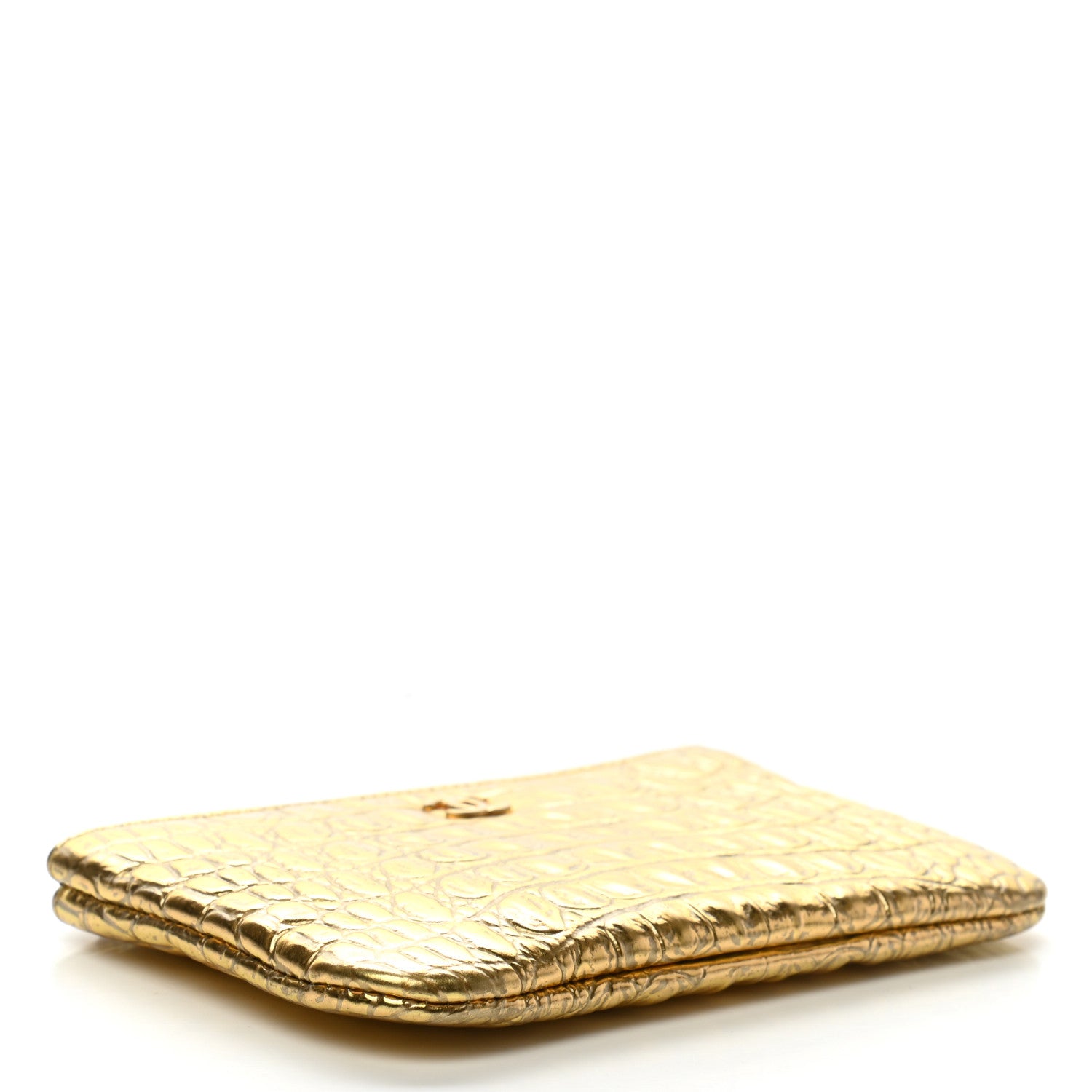 Chanel Metallic Calfskin Crocodile Embossed Cocodile Small Cosmetic Case Gold 4 of 8
