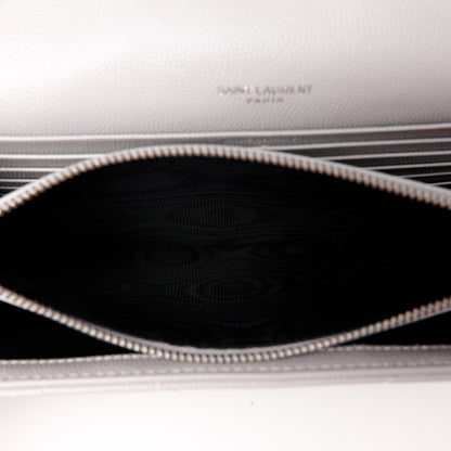 Saint Laurent Grain De Poudre Matelasse Chevron Monogram Chain Wallet Granite 6 of 13