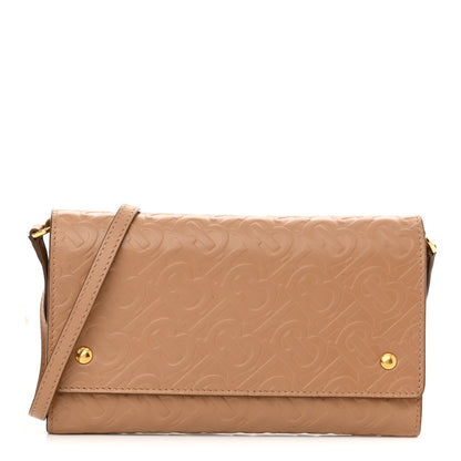 Burberry Calfskin Embossed Monogram Crossbody Light Camel 1 of 11