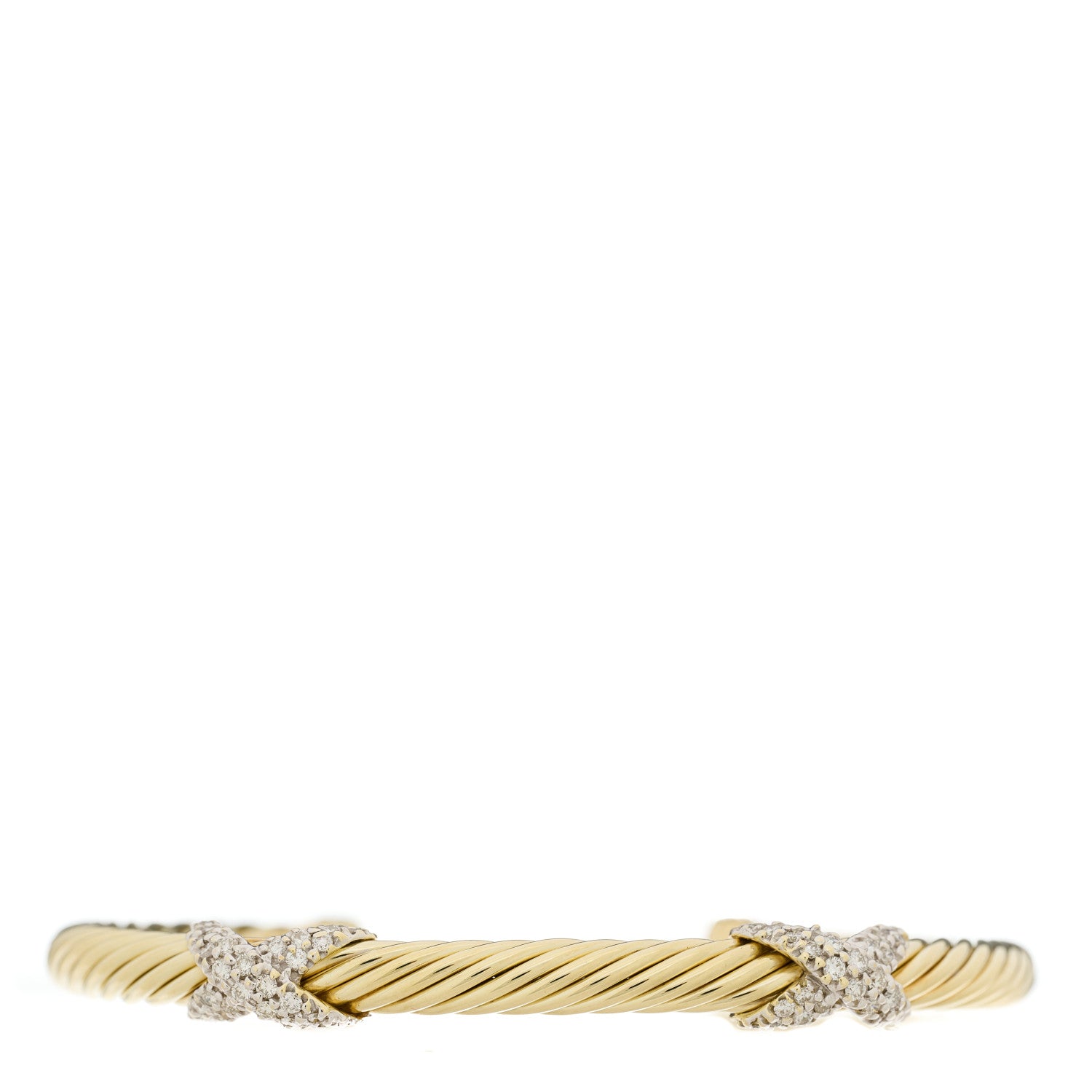 David Yurman 14K Yellow Gold Diamond 5mm Double X Station Cable Bracelet 1 of 3