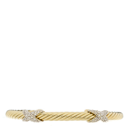 David Yurman 14K Yellow Gold Diamond 5mm Double X Station Cable Bracelet 1 of 3