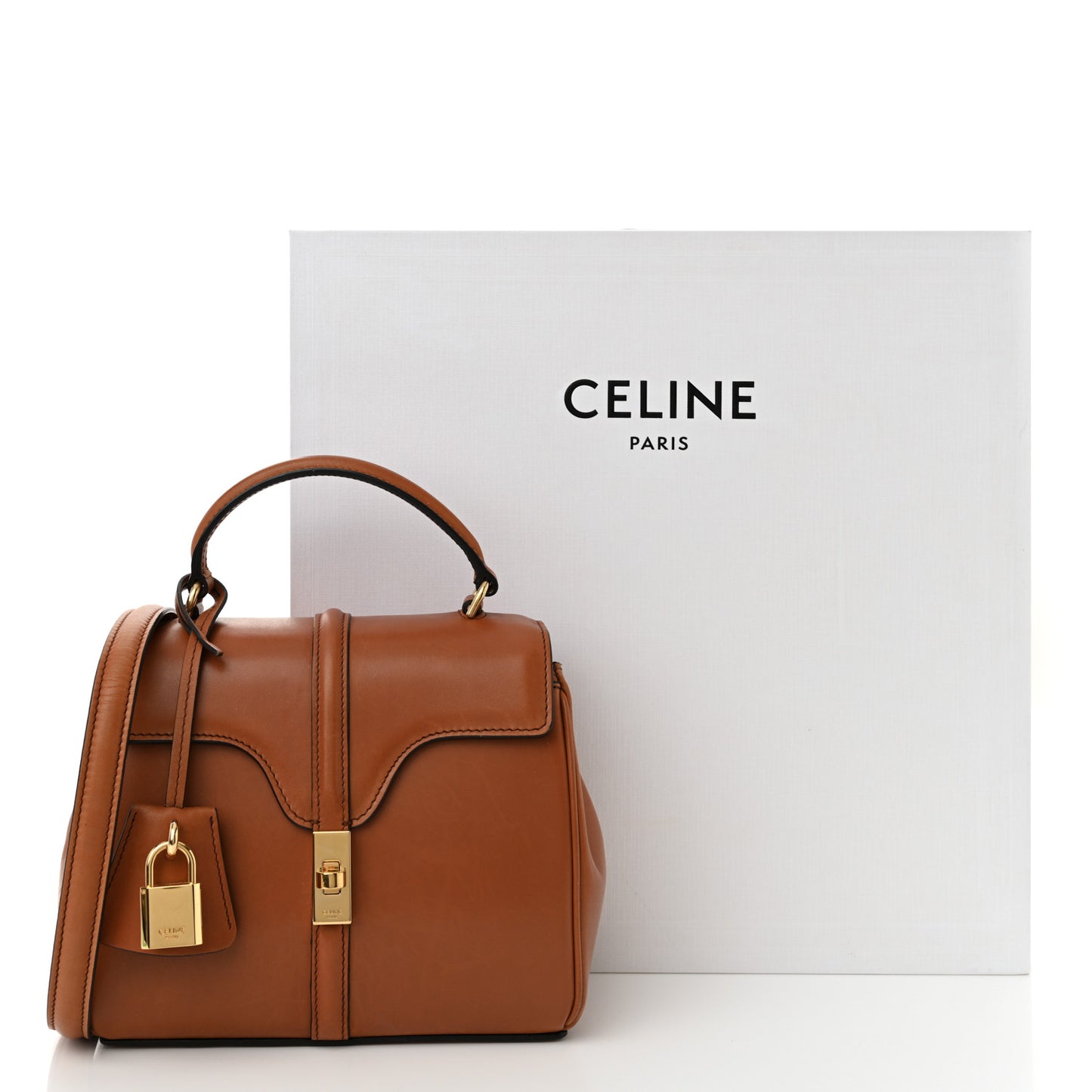 Satinated Calfskin Mini 16 Top Handle Bag Tan