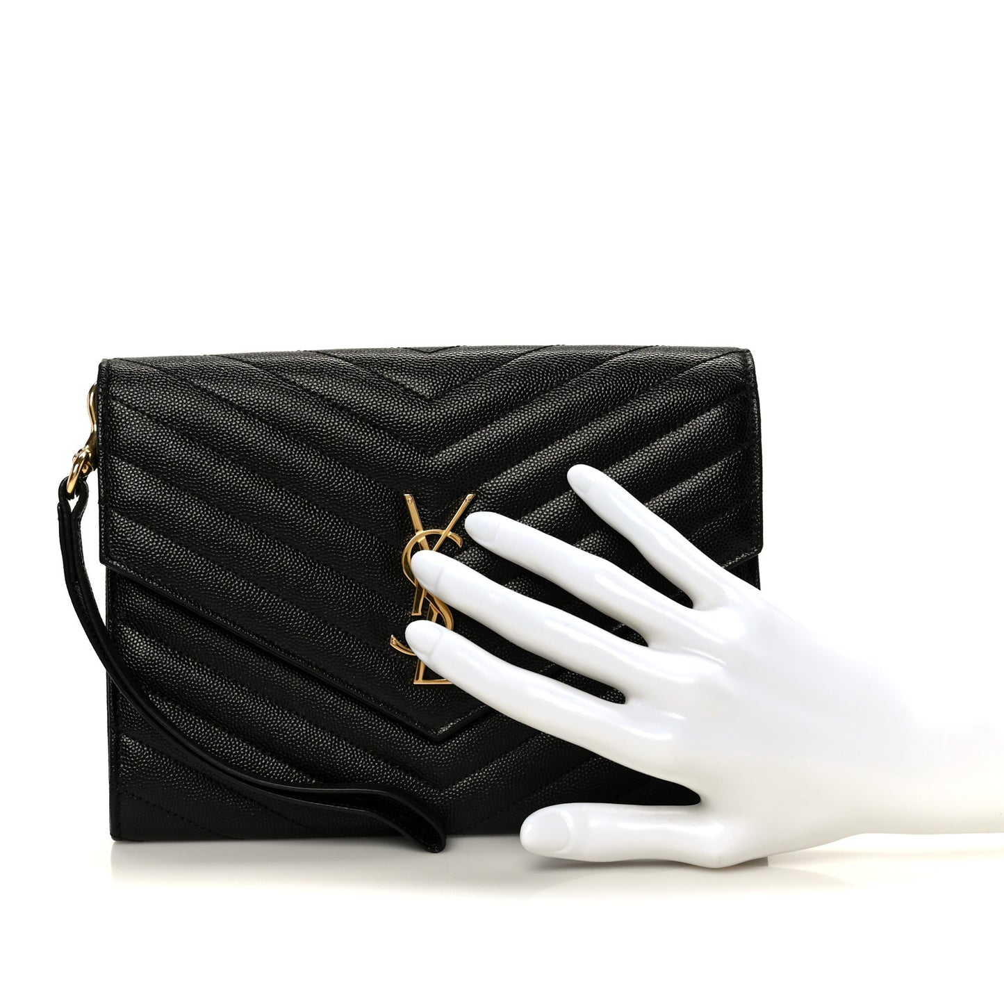Grain De Poudre Matelasse Chevron Monogram Envelope Clutch Black