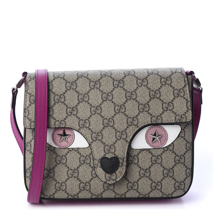 Gucci GG Supreme Monogram Childrens Animal Face Messenger Bag Beige Ebony 1 of 9