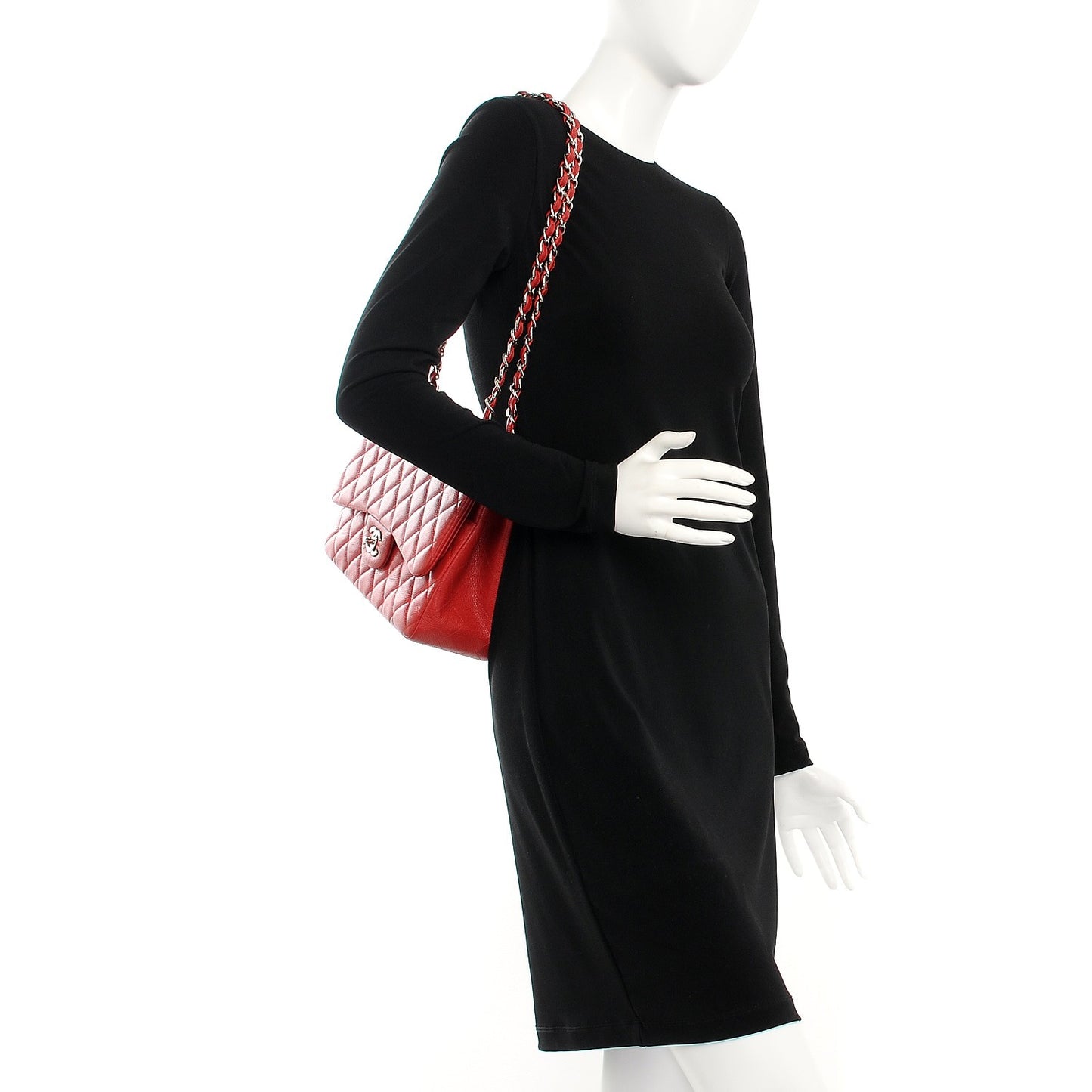 Caviar Quilted Jumbo Double Flap Red