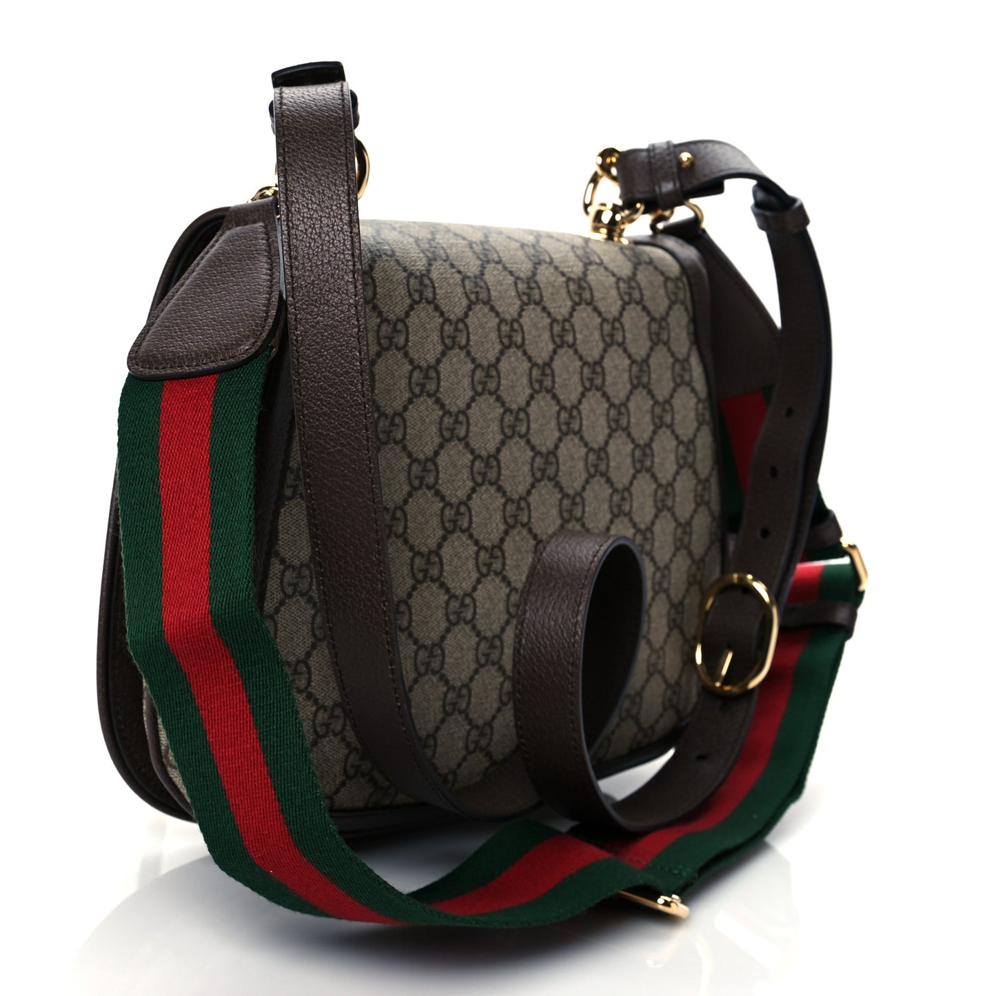 GG Supreme Monogram Textured Dollar Calfskin Web Medium Blondie Shoulder Flap Bag Beige Ebony New Acero