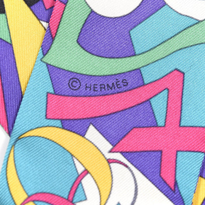 Hermes Silk Le Nombre D'Or Twilly Rose Vif Vert Jaune 3 of 4