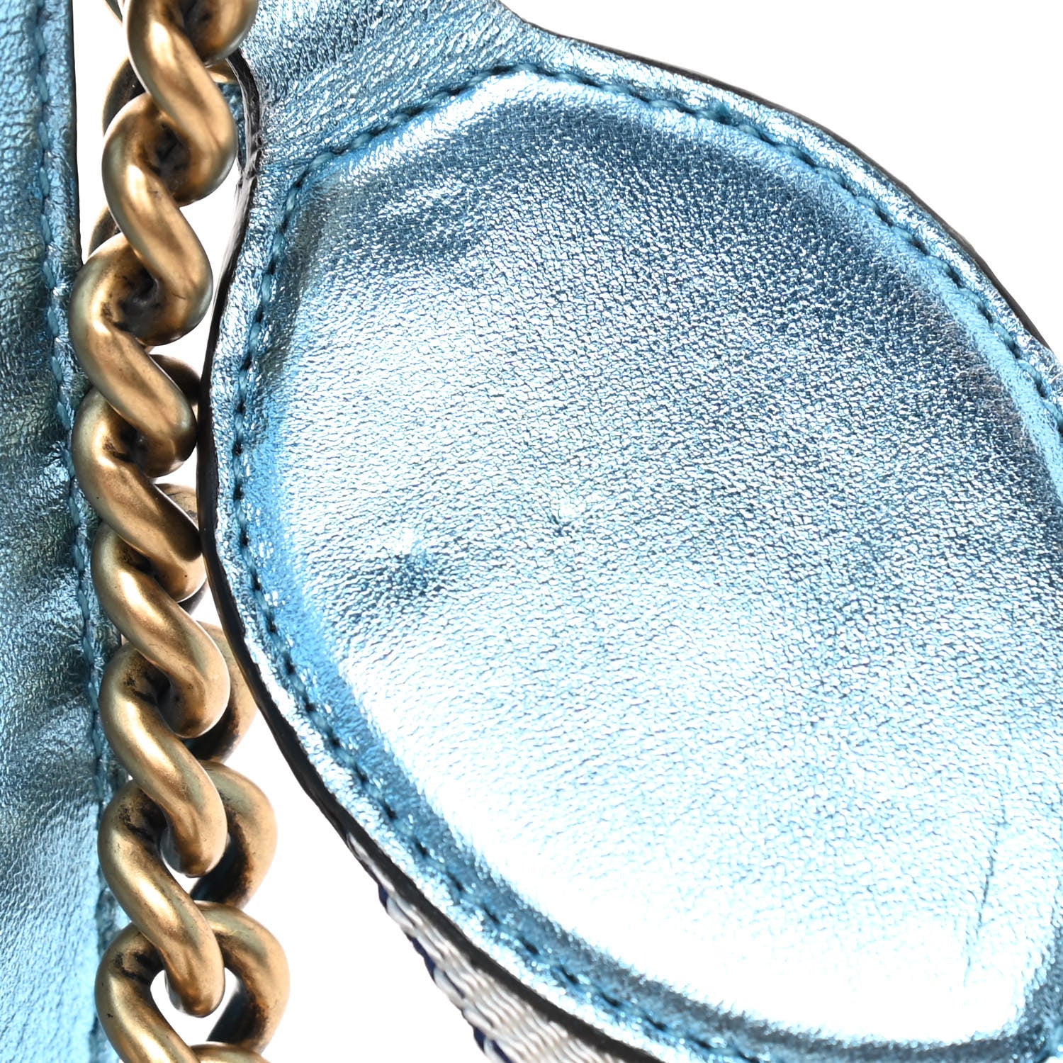 Gucci Metallic Nappa Pearl Sylvie Web Tiger Broadway Shoulder Bag Blue 11 of 14