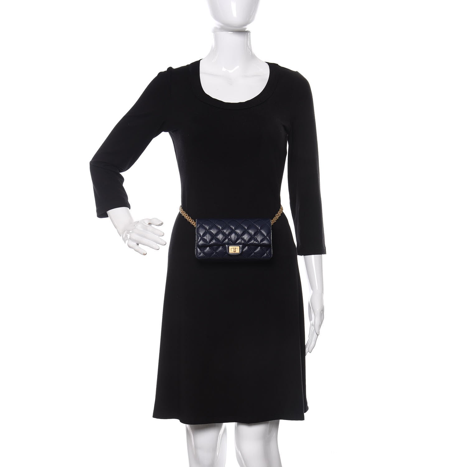 Chanel Aged Calfskin Quilted 2.55 Reissue Flap Belt Bag Clutch Navy 2 of 10