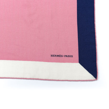 Hermes Cashmere Silk Encadre Scarf 140 Rose Marine White 2 of 4