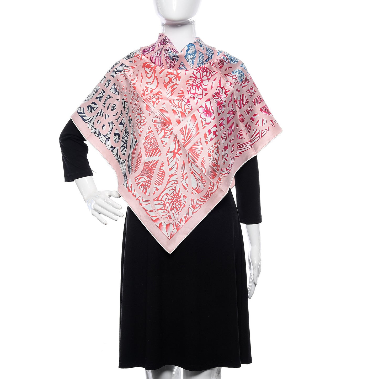 Silk Reverie Solitaire Scarf 90 Rose Pale Bleu Fuchsia