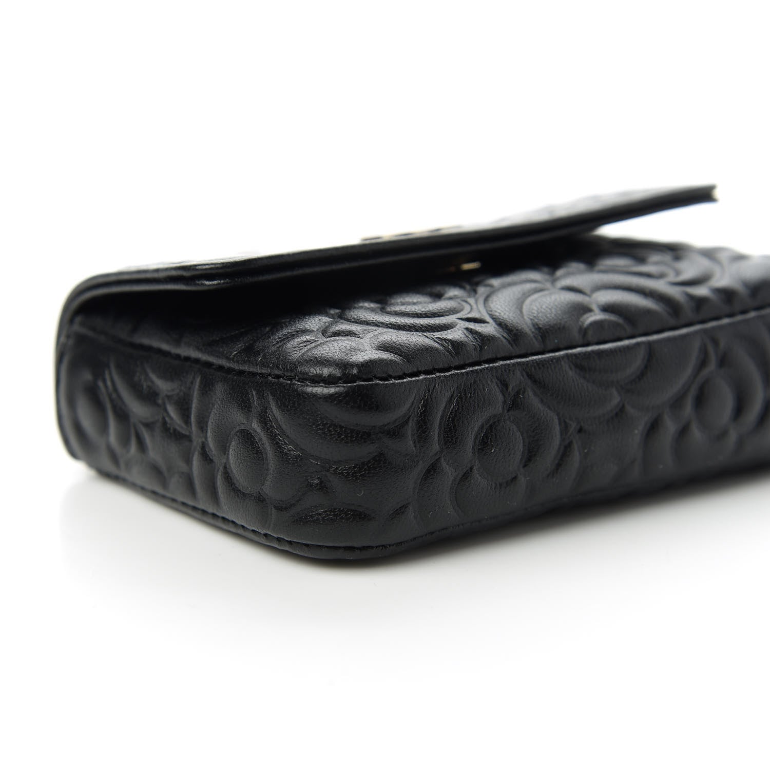 Chanel Lambskin Camellia Embossed Chain Belt Bag Black 6 of 12