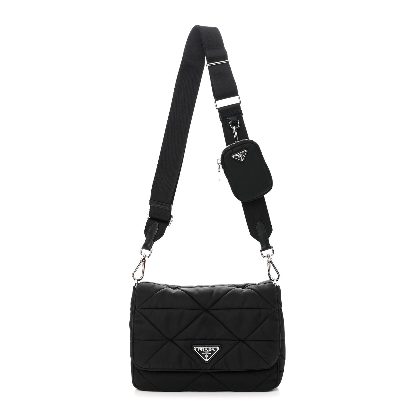 Re-Nylon Quilted Padded Flap Shoulder Bag Black