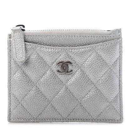 Chanel Metallic Caviar Quilted CC Zip Card Holder Silver 1 of 8