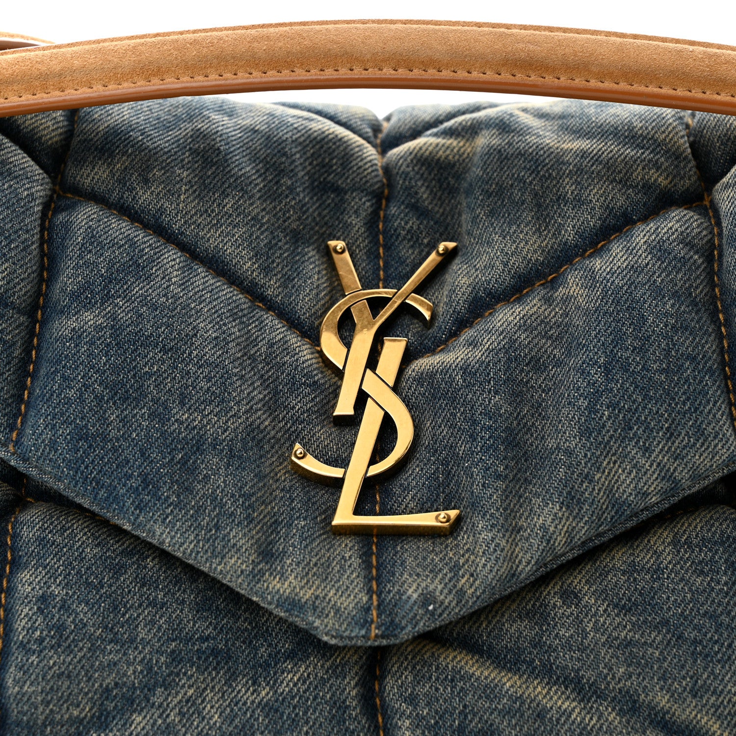 Saint Laurent Denim Quilted Small Loulou Puffer Monogram Chain Satchel Blue Cinnamon 8 of 12