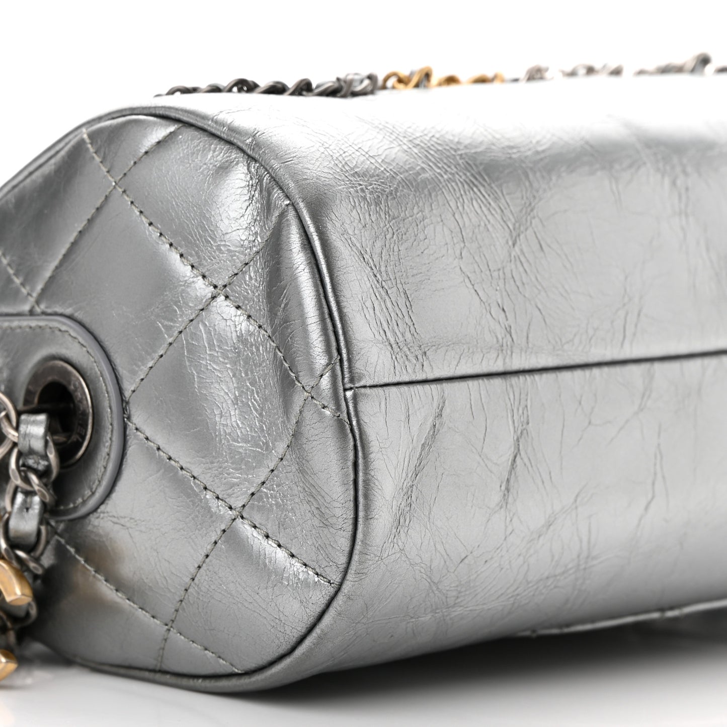 Metallic Lambskin Signe Bowling Bag Silver
