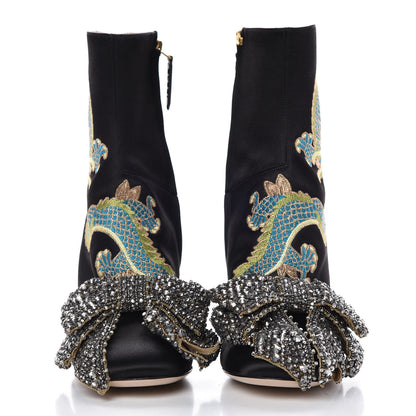Gucci Silk Satin Malaga Kid Embroidered Candy Dragon Block-Heel Ankle Boot 37 Black 3 of 13