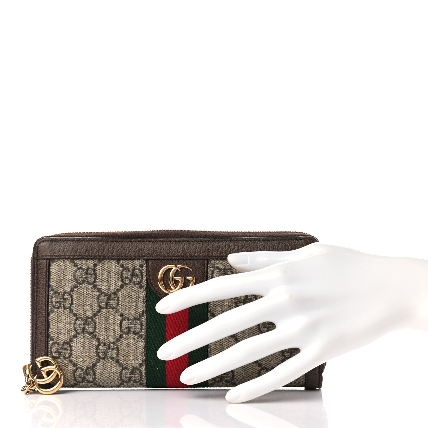 Gucci GG Supreme Monogram Web Ophidia Zip Around Wallet Brown 2 of 11