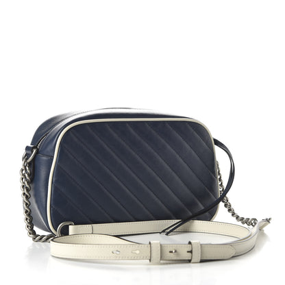 Gucci Vintage Effect Calfskin Matelasse Diagonal Small Torchon GG Marmont Chain Shoulder Bag Blue Agata Mystic White 3 of 10
