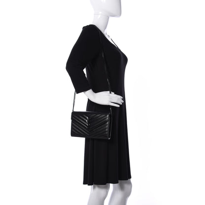 Saint Laurent Grain De Poudre Matelasse Chevron Monogram Chain Wallet Black 2 of 9