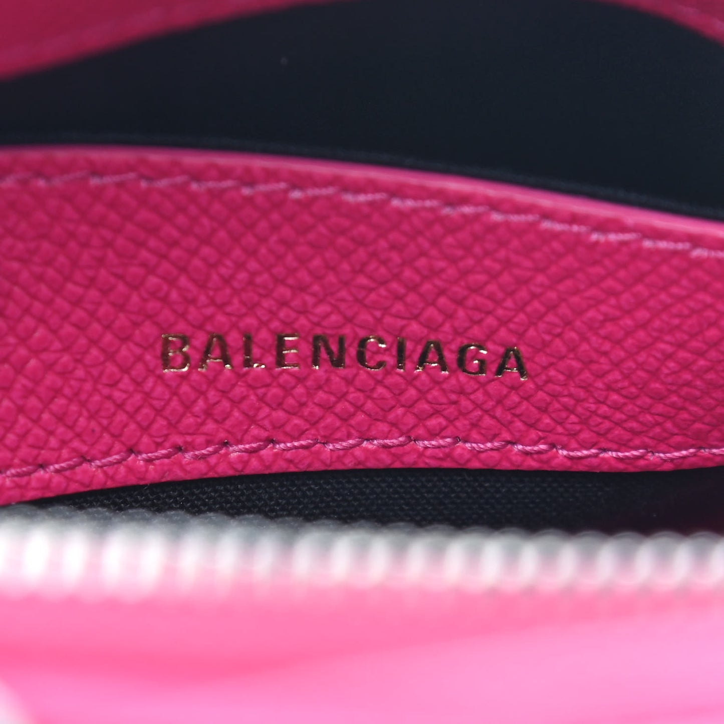 Signature Grained Calfskin Logo XXS Ville Top Handle Bag Fuchsia