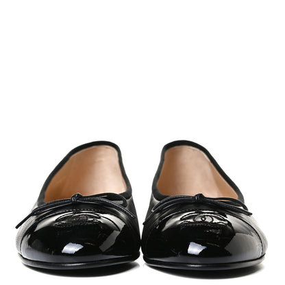 Chanel Lambskin Patent Cap Toe Ballerina Flats 39.5 Black 2 of 10