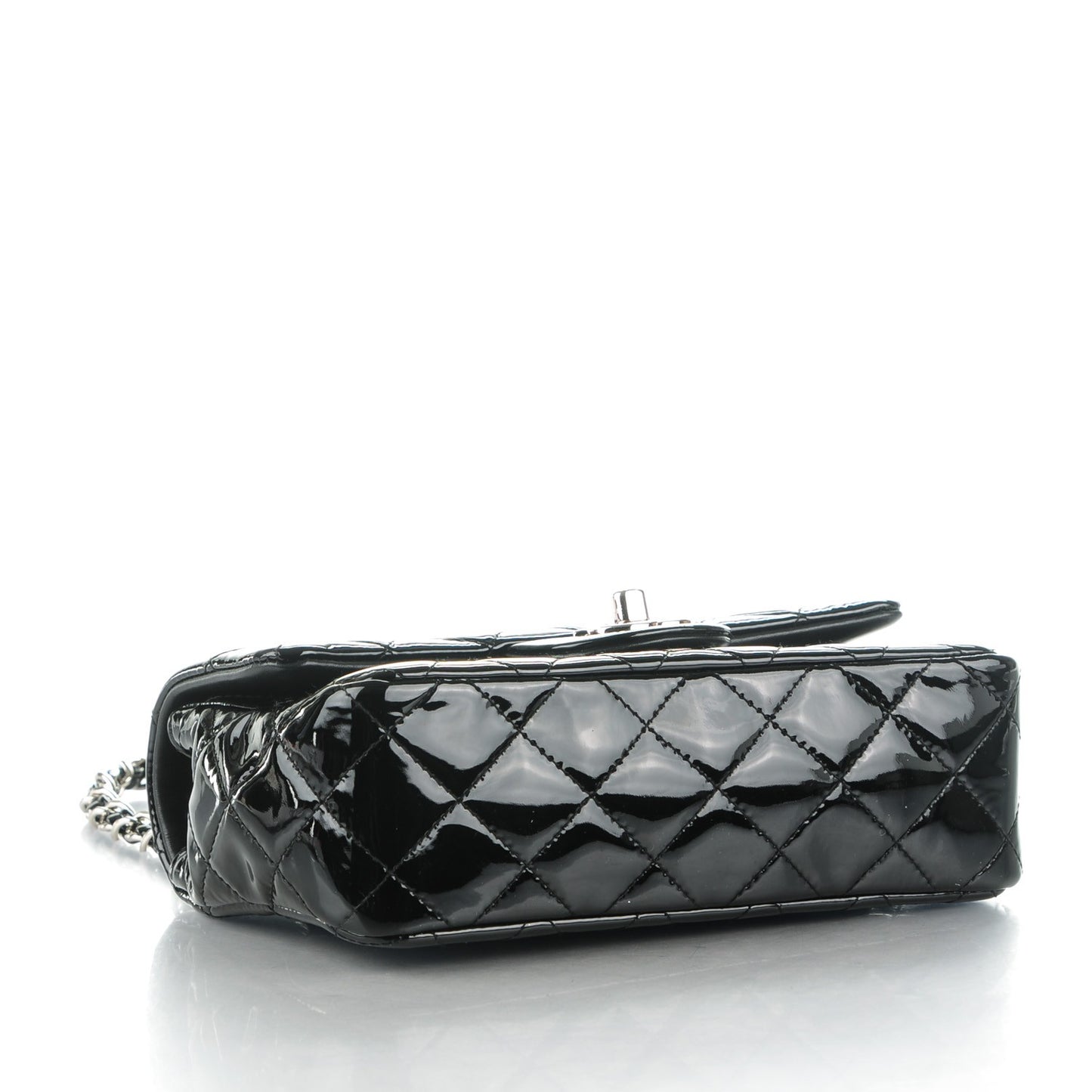Patent Calfskin Quilted Mini Rectangular Flap Black