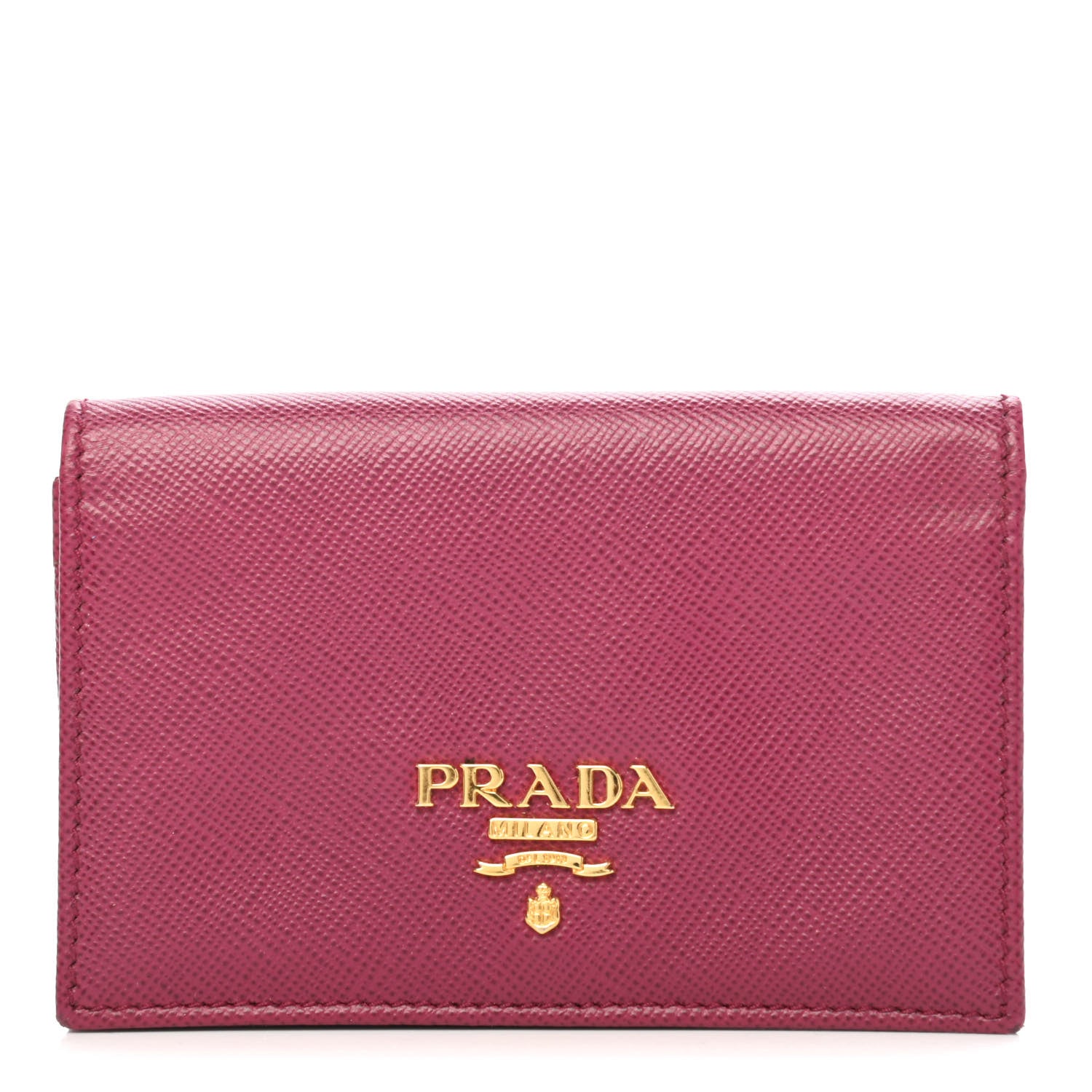 Prada Saffiano Metal Bi-Fold Card Holder Wallet Peonia 1 of 8