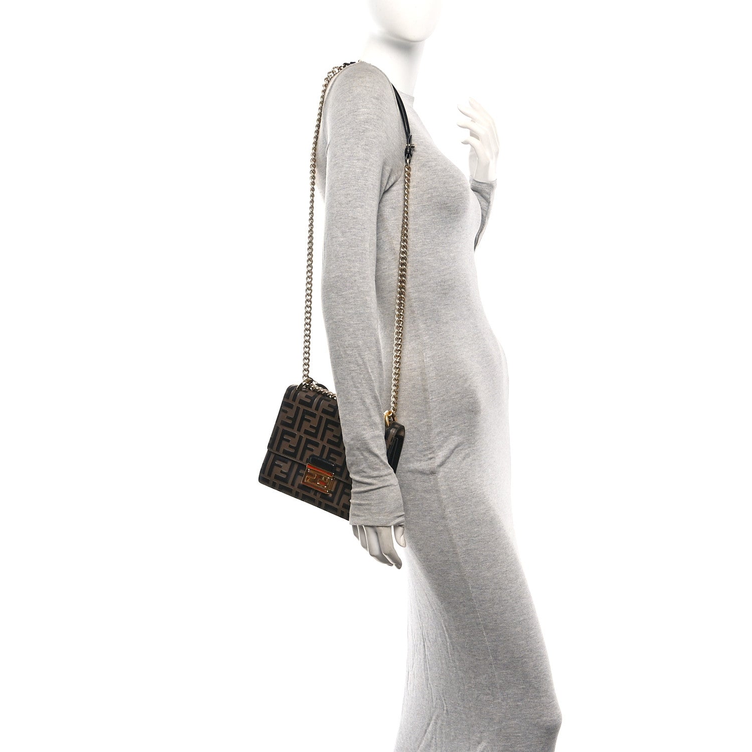 Fendi Vitello Liberty Bi-Color FF 1974 Embossed Small Kan U Shoulder Bag Maya Black 2 of 10