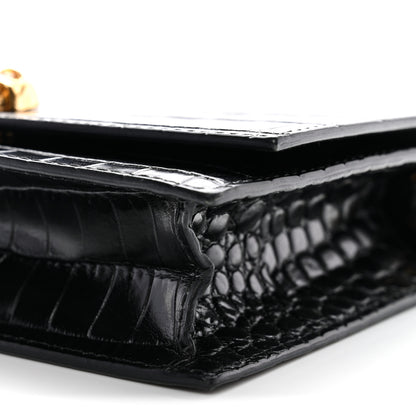 Alexander McQueen Calfskin Crocodile Embossed Skull Mini Crossbody Bag Black 9 of 9