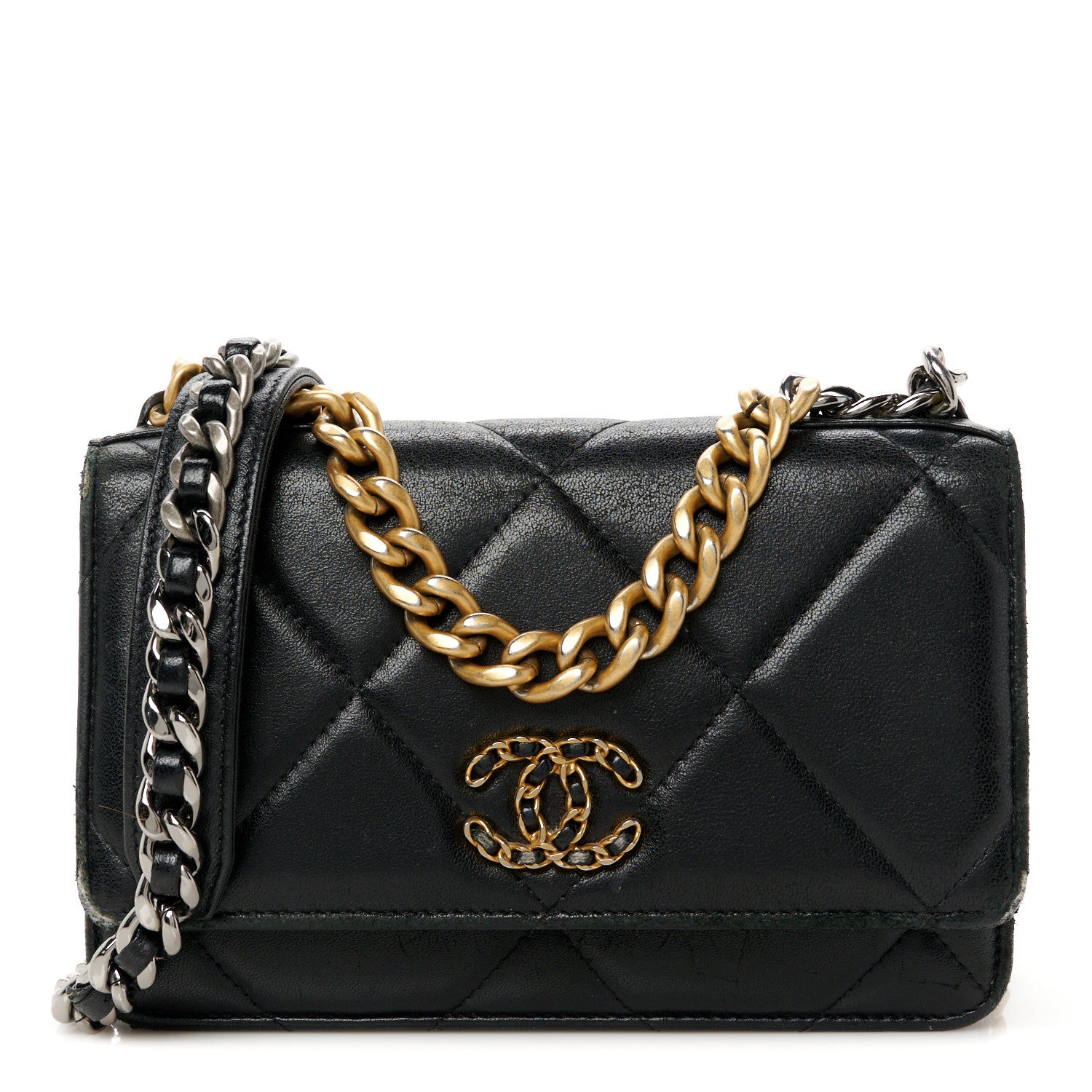 Chanel Lambskin Quilted Chanel 19 Wallet On Chain WOC Black 1 of 13