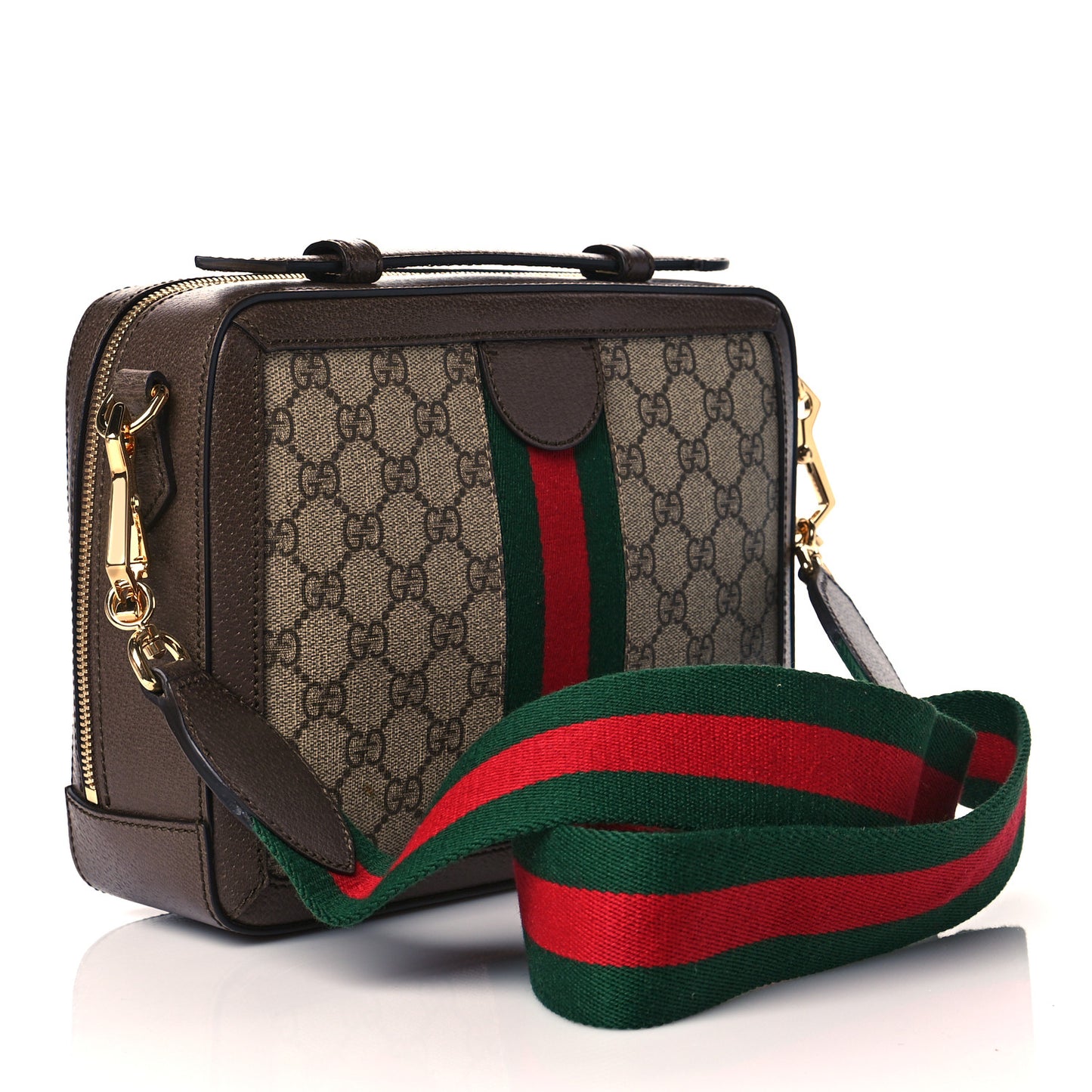 GG Supreme Web Small Ophidia Top Handle Shoulder Bag Brown