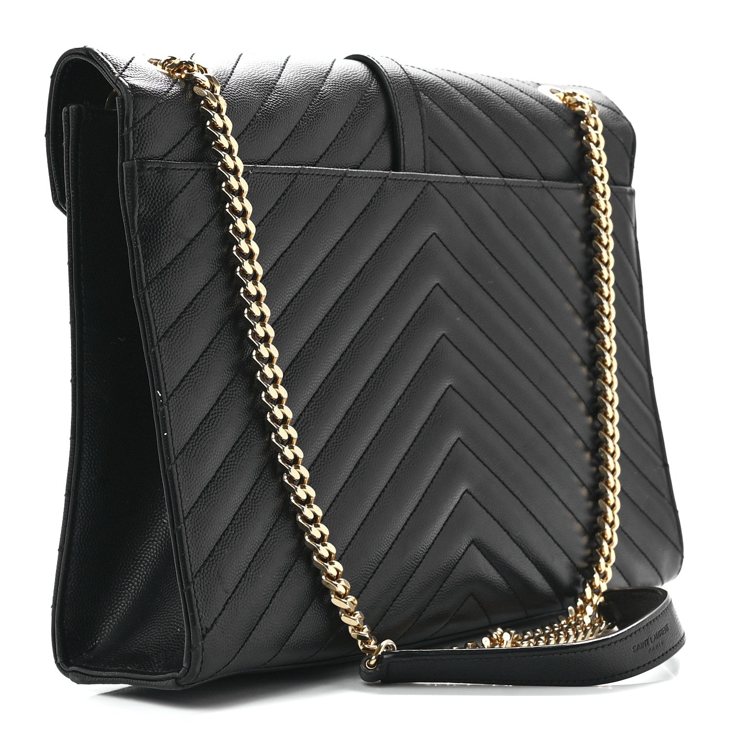 Saint Laurent Grain De Poudre Matelasse Chevron Large Monogram Satchel Black 3 of 11