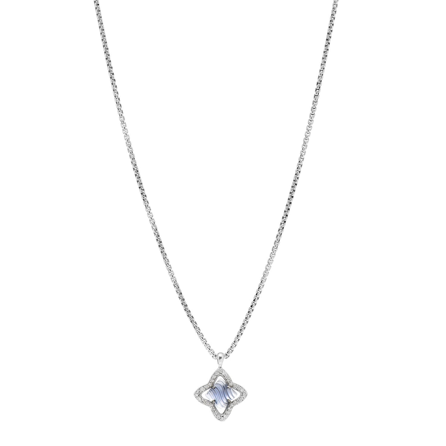 Sterling Silver Diamond Chalcedony Quatrefoil Pendant Necklace