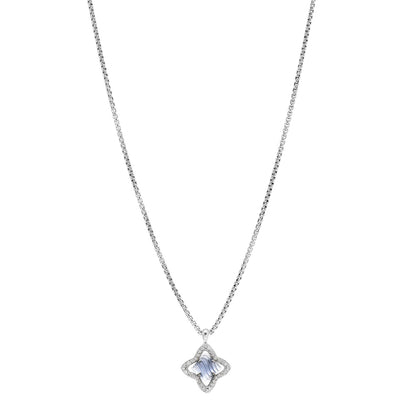 David Yurman Sterling Silver Diamond Chalcedony Quatrefoil Pendant Necklace 1 of 4