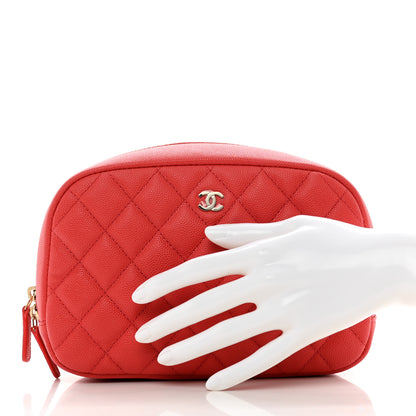 Chanel Caviar Quilted Medium Curvy Pouch Cosmetic Case Dark Pink 2 of 7