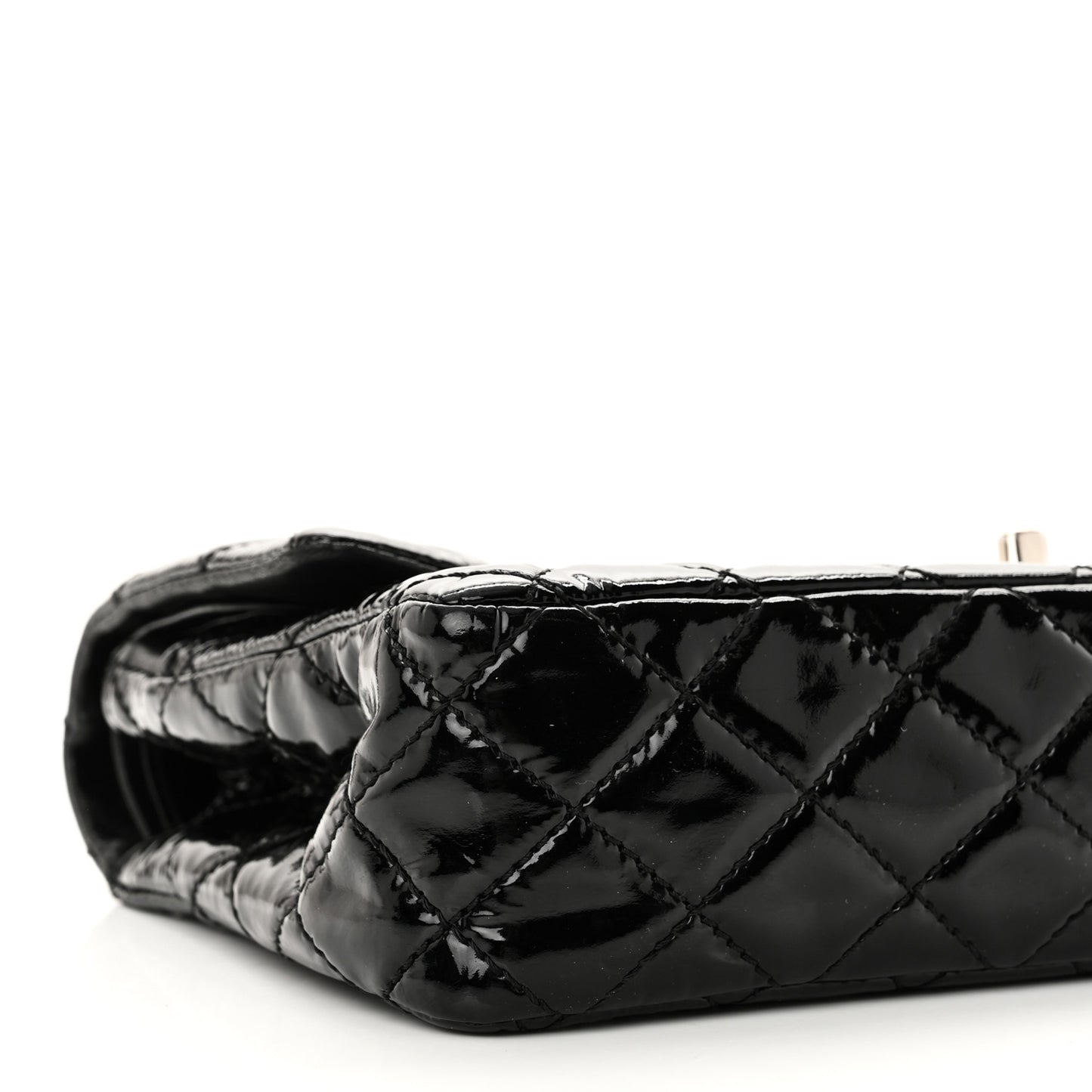 Patent Calfskin Quilted Medium Double Flap Black