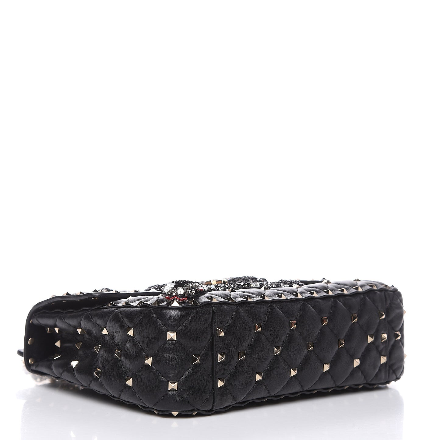 Lambskin Sequin Snake Medium Rockstud Spike Shoulder Bag Black